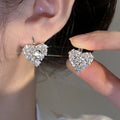 Mixed-Cut Clear Stone Heart Cluster Drop Earrings Silver Tone view 1