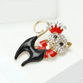 Black Enamel Cat Brooch Rhinestone Face Red Crown Bow view 3