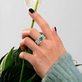 White Gold Green Emerald Cut Multi Band Stack Ring Alloy view 4