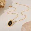 Gold Oval Black Enamel Star Pendant Necklace Metal Chain view 4