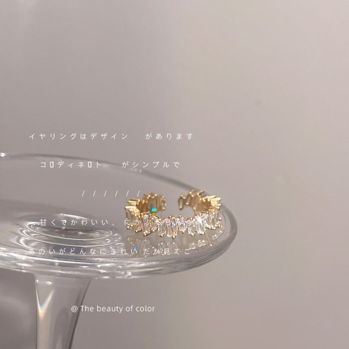 Gold-Tone Open Adjustable Clear Baguette CZ Band Ring