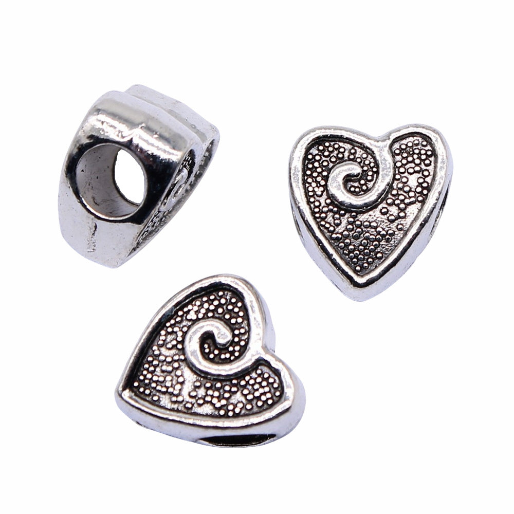 11x11mm 2.3g Antique Silver Zinc Alloy Heart Large Hole Beads for Bracelet Necklace Jewelry Making