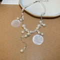 White Pearl Shell Disc Y Necklace Cascading Ear Clip view 7
