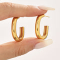 Geometric C-Shape Hoop Earrings Stainless Steel Gold Silver view 2
