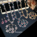 Flower Crystal Necklace Bracelet Earring Sets Gold Silver view 2