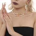 Long Gold Freshwater Pearl Station Necklace Stainless Steel Accents view 2