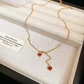 Gold Red Enamel Double Heart Y Lariat Chain Necklace view 6