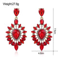 Red Silver Tone Teardrop Crystal Sunburst Crystal Two Designs Metal Dangle Earrings view 2