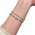 Blue Crystal Silver Tone Station Bracelet Chain Jewelry view 5