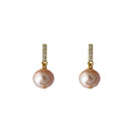 Gold Tone Clear Stone Bar Pearl Stud Earrings In White And Pink view 5