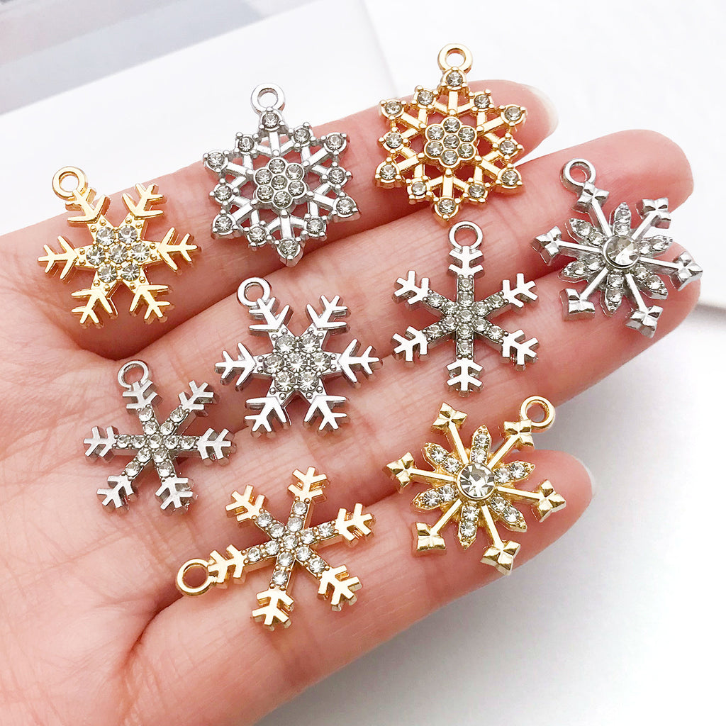 Rhinestone Zinc Alloy Hollow Snowflake Charm Pendant for DIY Bracelet Necklace Making