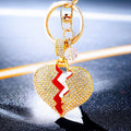 Two Piece Crystal Broken Heart Keychains in Gold and Silver Tone view 2
