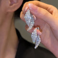 Silver Tone Crystal Leaf Cluster Earrings Jewelry Design view 1