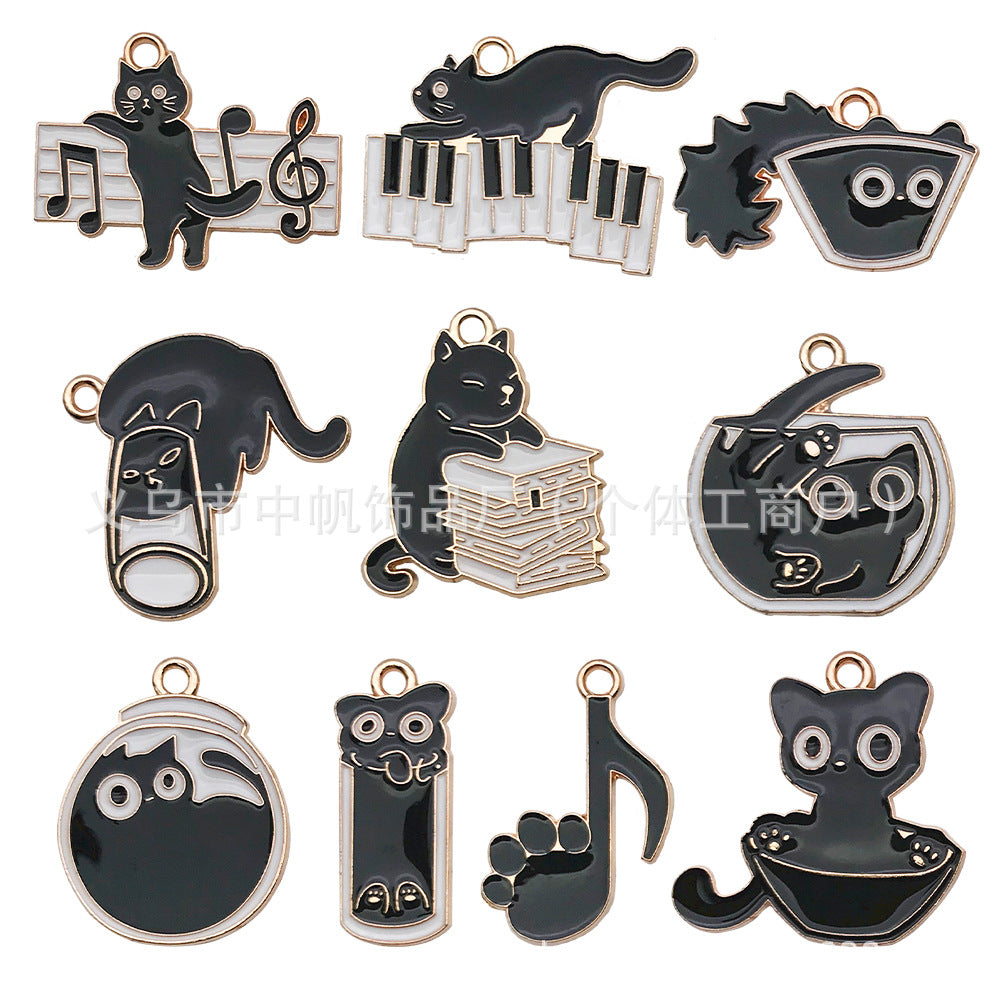 Glass Black Cat Bottle Charm Pendant for DIY Earring Necklace Jewelry Accessories