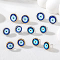 Blue Evil Eye Round Stud Earrings Gold Silver 6 Rim Styles view 1