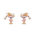 Gold Tone Purple Cocktail Glass And Color Stone Stud Earrings view 5