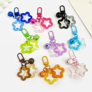 Acrylic Hollow Star Keychain With Bell And Colored Swivel Clasp Charm