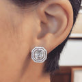 Silver Tone Octagonal Crystal Cluster Stud Earrings view 1