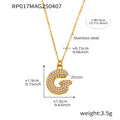 Puffy Zircon Letter Pendant Necklace Gold And Steel Tone view 7