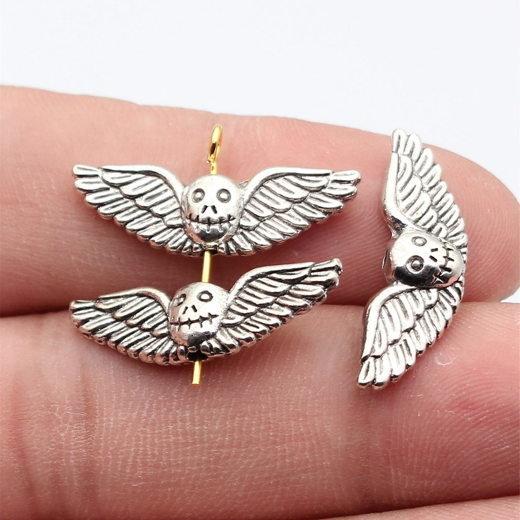 25x8.2mm 1.6g Antique Silver Zinc Alloy Skull Wing Loose Metal Double Sided Beads for Bracelet Necklace DIY Jewelry