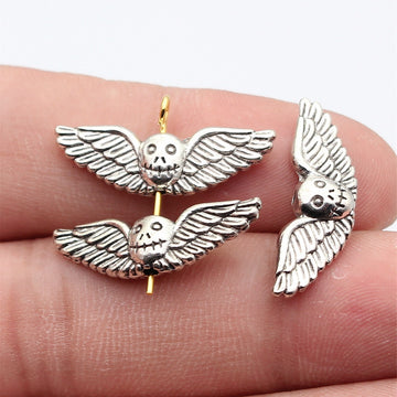 Winged Skull Bead In Antique Silver For Jewelry Making