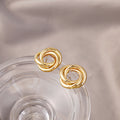 Gold Intertwined Triple Wire Knot Round Stud Earrings view 3