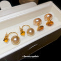 Champagne Pearl Stud Earrings With Detachable Round Backs view 3