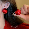 Glossy Red Oversized Round Ball Statement Stud Earrings view 1