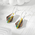 Striped Wood and Resin Geometric Hook Earrings in Four Designs view 4