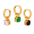 Gold Huggie Hoop Drop Clear Green Black Stone Earrings view 5