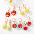 Gold Tone Colorful Enamel Fruit Huggie Drop Earrings view 1
