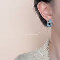 Light Blue Open Irregular Enamel Stud Earrings Silver Rim view 2