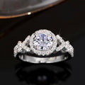 Silver Tone Round Halo Ring With Twisted Pavé Shoulders view 2