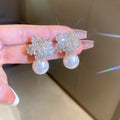 Crystal Flower Pearl Drop Stud Earrings For Women Jewelry view 8