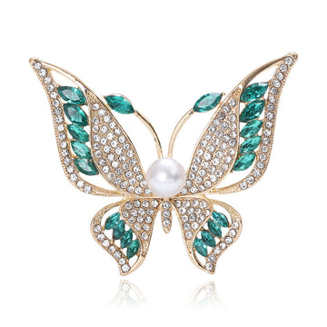 Crystal Butterfly Brooch With Pearl Body Decorative Lapel Pin
