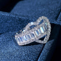 Heart Outline And Baguette Rail Wide Ring In Polished Silver Tone view 2