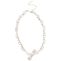 Silver Tone Bow Necklace with Textured Ribbon Links view 5
