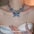 Silver Blue Enamel Rhinestone Butterfly Choker Necklace view 3