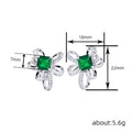 Silver Ribbon Bow Stud Earrings Green Square Stone view 4
