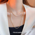 Gold Chain White Pearl Segment Long Layered Necklace view 1