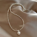 Silver Chip Bead White Pearl Drop Choker Necklace Piece view 1