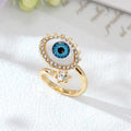 Gold Tone Crystal Halo Realistic Evil Eye Adjustable Rings view 3