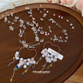 Clear Bead Flower Necklaces and Pink Flower Heart Hoop Earrings view 2