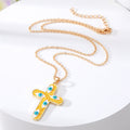 Gold Tone Multicolor Evil Eye Cross Pendant Necklaces view 2