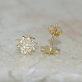 Gold Tone Eight Point Star Stud Earrings With Clear Stones view 4