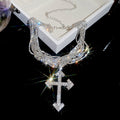 Layered Cross Pendant Necklace in Polished Mixed Media Design view 8