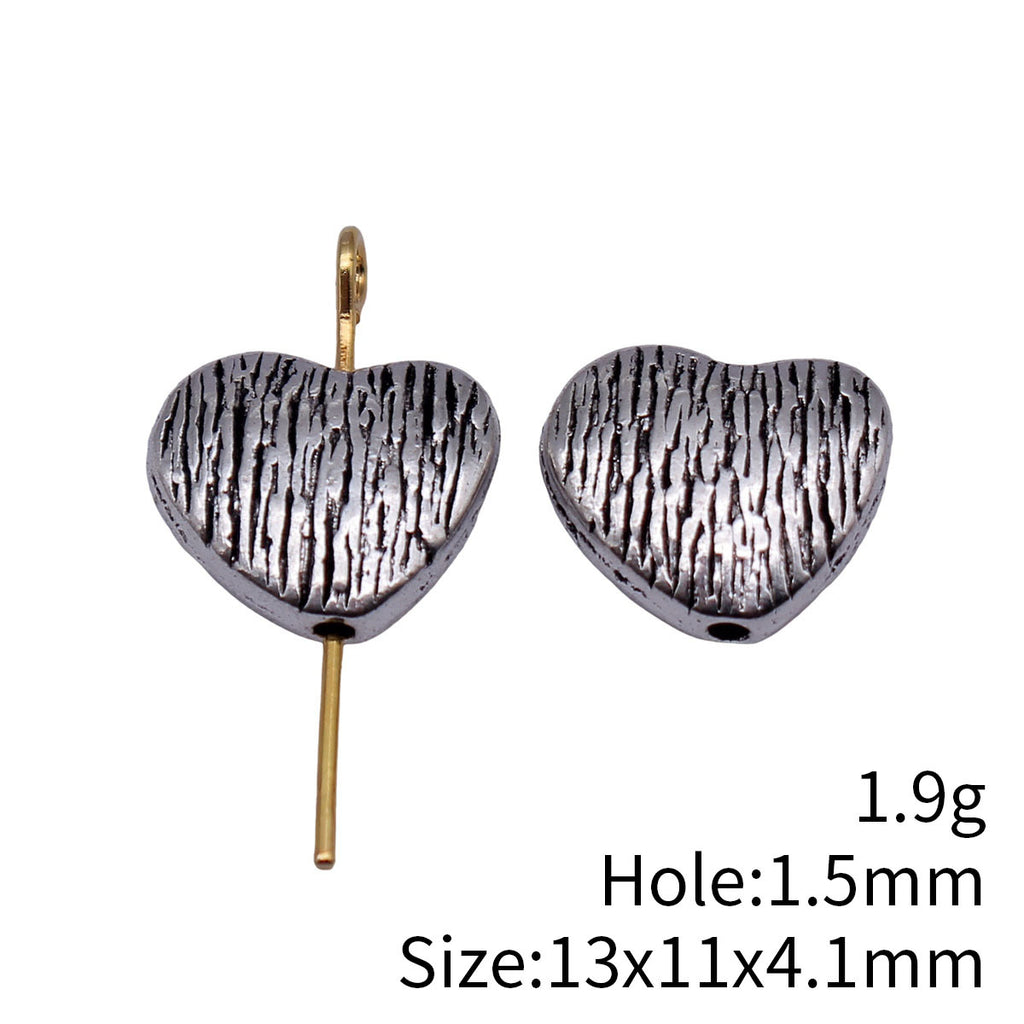 13x11x4.1mm 1.9g Multicolor Zinc Alloy Scratch Wood Grain Heart Loose Metal Beads for Jewelry Making