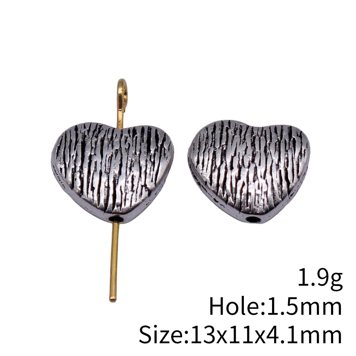 13x11x4.1mm 1.9g Multicolor Zinc Alloy Scratch Wood Grain Heart Loose Metal Beads for Jewelry Making