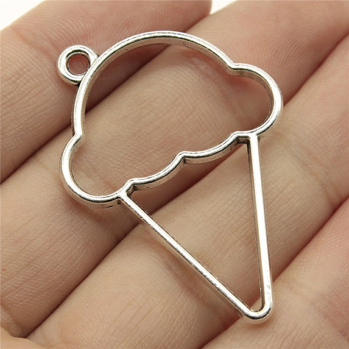 Open Ice Cream Cone Frame Pendants in Detailed Metal Finishes for Jewelry Making