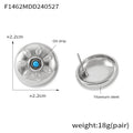 Gold Steel Sun Circle Stud Earrings Blue Oil Drip Center view 6